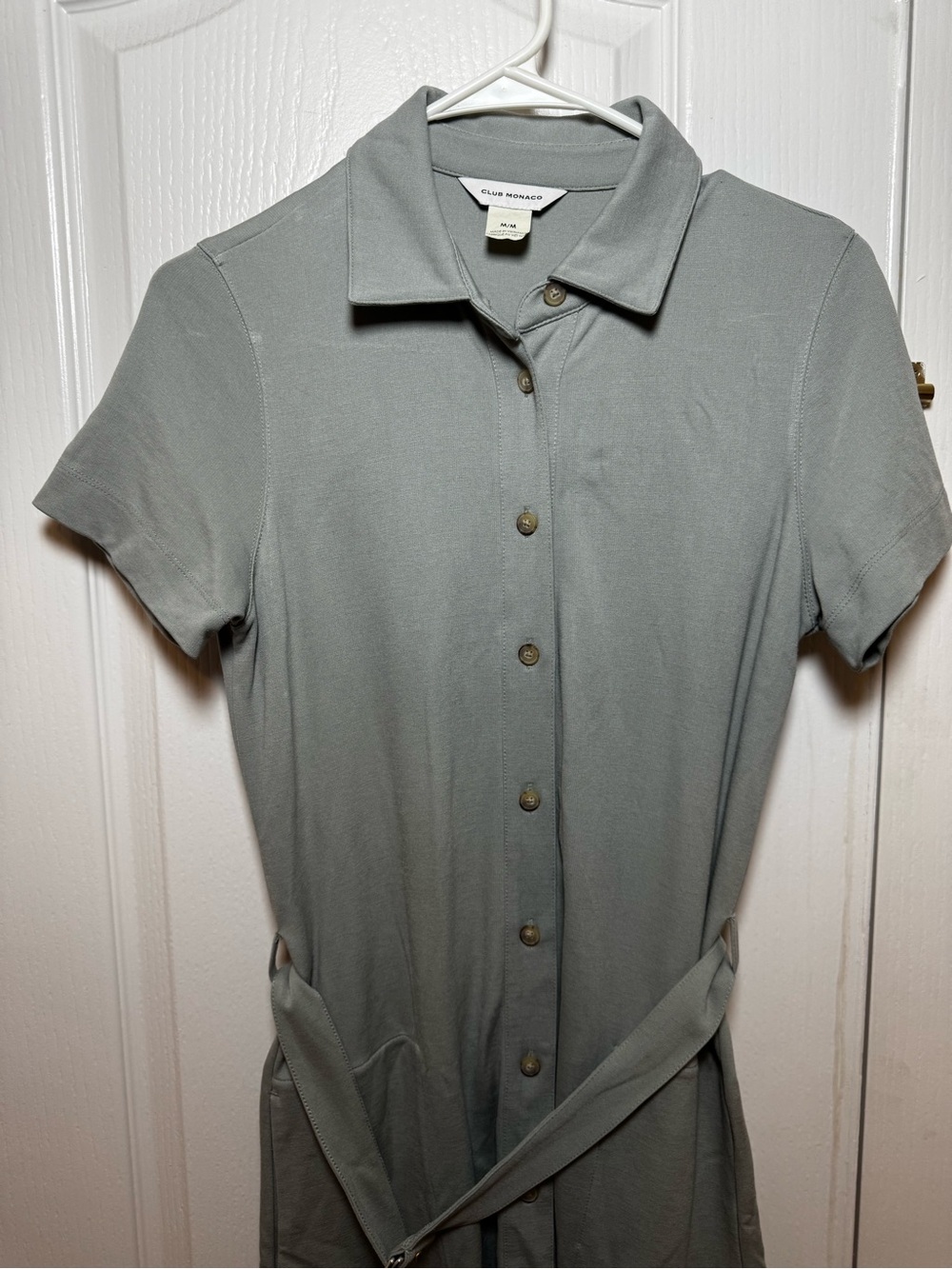 Club Monaco Short Sleeve Belted Button Down Shirt Dress Sage Green Size M - Picture 6 of 7